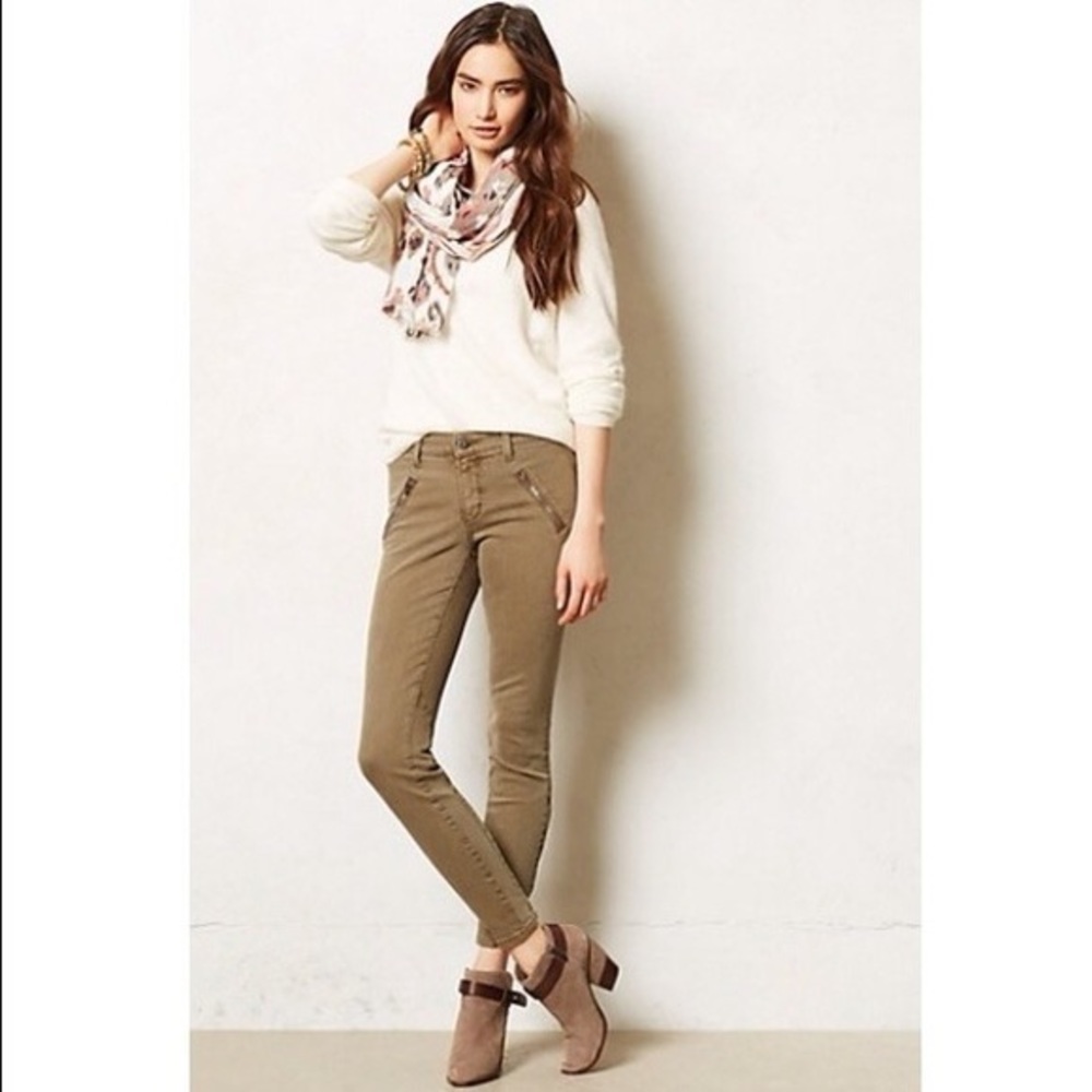 Pilcro and the Letterpress Olive Green Mid Rise Skinny Pants 26
